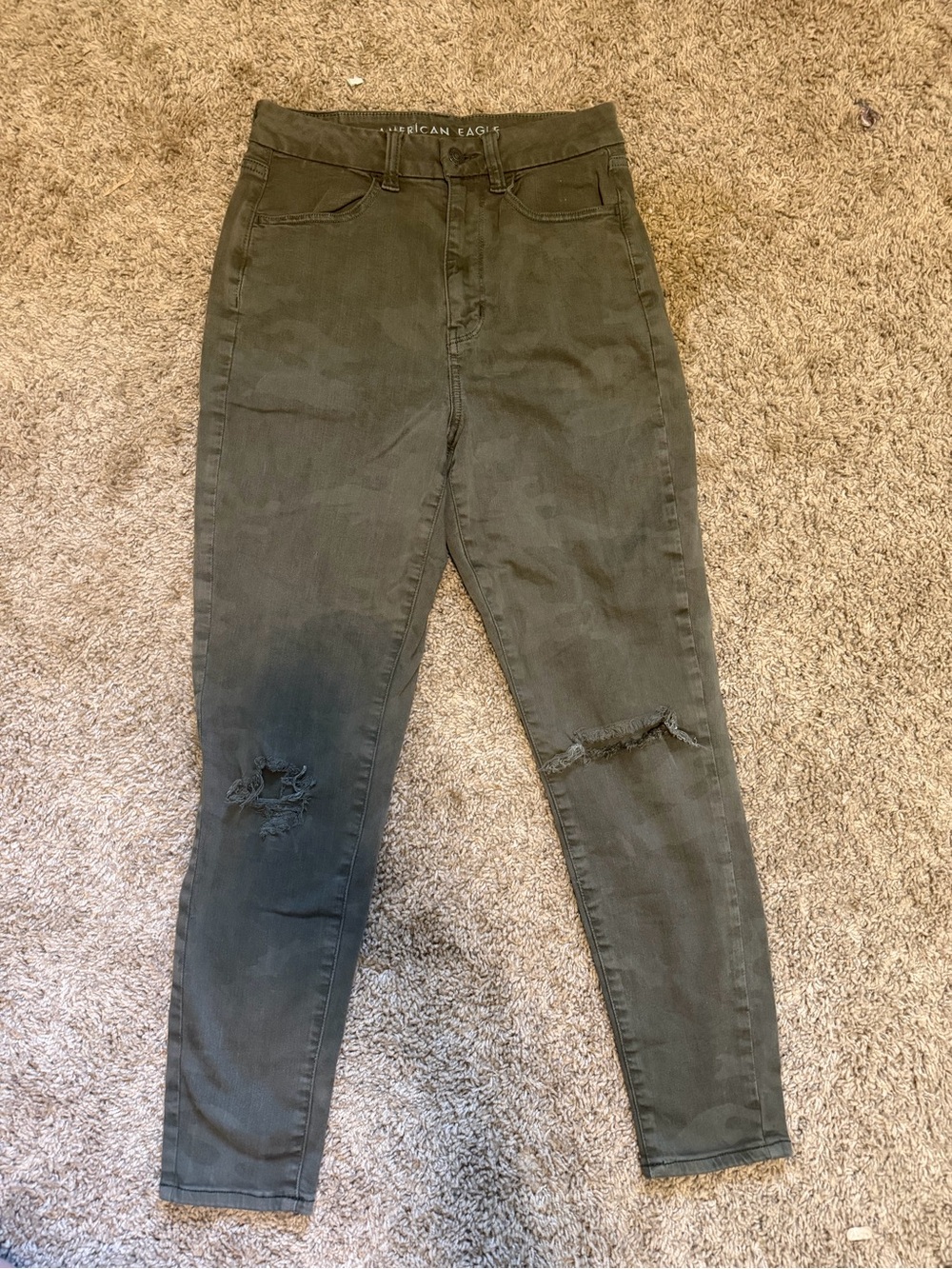 American Eagle Outfitters Olive High-Rise Distressed Skinny Jeans